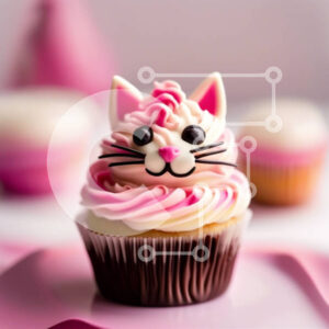 Intra Συλλεκτικό Ξύλινο Παζλ Plywood  4mm - Αξιολάτρευτο ροζ και λευκό cupcake με ένα χαριτωμένο πρόσωπο γάτας Σε Ξύλινο Κουτί - Διαστάσεις: 10x10 cm – 25 κομμάτια