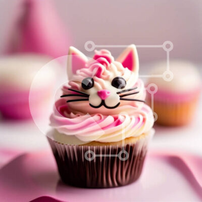 Intra Συλλεκτικό Ξύλινο Παζλ Plywood  4mm - Αξιολάτρευτο ροζ και λευκό cupcake με ένα χαριτωμένο πρόσωπο γάτας Σε Ξύλινο Κουτί - Διαστάσεις: 10x10 cm – 25 κομμάτια - Image 1