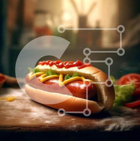 Intra Συλλεκτικό Ξύλινο Παζλ Plywood  4mm - Καταπληκτική εικόνα ενός χοτ-ντογκ με κέτσαπ και μουστάρδα σε ένα κουλούρι Σε Ξύλινο Κουτί - Διαστάσεις: 10x10 cm – 25 κομμάτια - Image 1