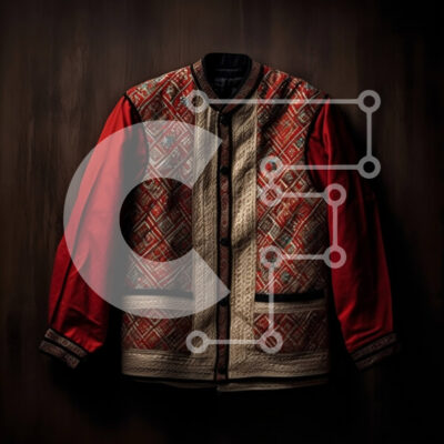 Intra Συλλεκτικό Ξύλινο Παζλ Plywood  4mm - Κομψό κόκκινο και μαύρο σακάκι με περίπλοκα σχέδια Σε Ξύλινο Κουτί - Διαστάσεις: 10x10 cm – 25 κομμάτια - Image 1