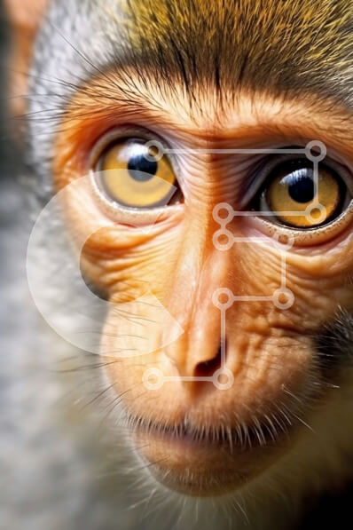 Intra Συλλεκτικό Ξύλινο Παζλ Plywood  4mm - Κοντινή εικόνα του προσώπου ενός πιθήκου με μεγάλα καφέ μάτια και μικρή μύτη Σε Ξύλινο Κουτί - Διαστάσεις: 10x10 cm – 25 κομμάτια