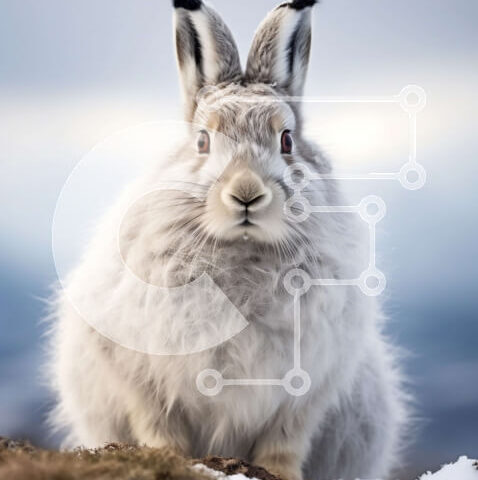 Intra Συλλεκτικό Ξύλινο Παζλ Plywood  4mm - Αξιολάτρευτη εικόνα ενός λευκού κουνελιού σε μια χειμερινή χώρα των θαυμάτων Σε Ξύλινο Κουτί - Διαστάσεις: 10x10 cm – 25 κομμάτια - Image 1