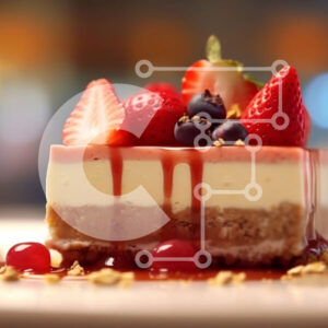 Intra Συλλεκτικό Ξύλινο Παζλ Plywood  4mm - Νόστιμο cheesecake με μούρα και σάλτσα σοκολάτας Σε Ξύλινο Κουτί - Διαστάσεις: 10x10 cm – 25 κομμάτια