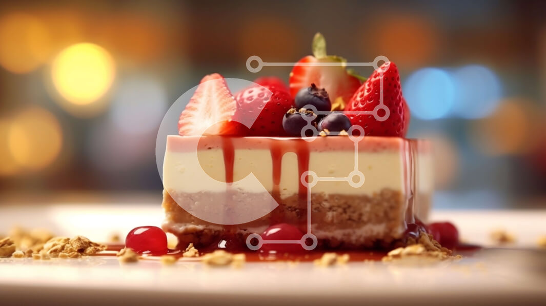 Intra Συλλεκτικό Ξύλινο Παζλ Plywood  4mm - Νόστιμο cheesecake με μούρα και σάλτσα σοκολάτας Σε Ξύλινο Κουτί - Διαστάσεις: 10x10 cm – 25 κομμάτια