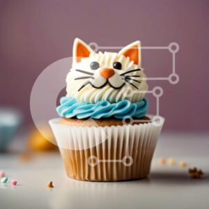 Intra Συλλεκτικό Ξύλινο Παζλ Plywood  4mm - Αξιολάτρευτο στολισμό Cupcake Face Cat Σε Ξύλινο Κουτί - Διαστάσεις: 10x10 cm – 25 κομμάτια