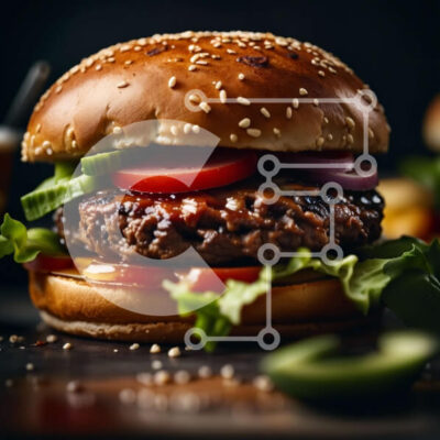 Intra Συλλεκτικό Ξύλινο Παζλ Plywood 4mm - Νόστιμο χάμπουργκερ με τυρί, μαρούλι, ντομάτα και πατάτες Σε Ξύλινο Κουτί - Διαστάσεις: 10x10 cm – 25 κομμάτια - Image 1