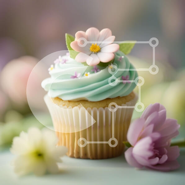 Intra Συλλεκτικό Ξύλινο Παζλ Plywood  4mm - Λαχταριστό Cupcake με Green Frosting και Ανθοστολισμός Σε Ξύλινο Κουτί - Διαστάσεις: 10x10 cm – 25 κομμάτια