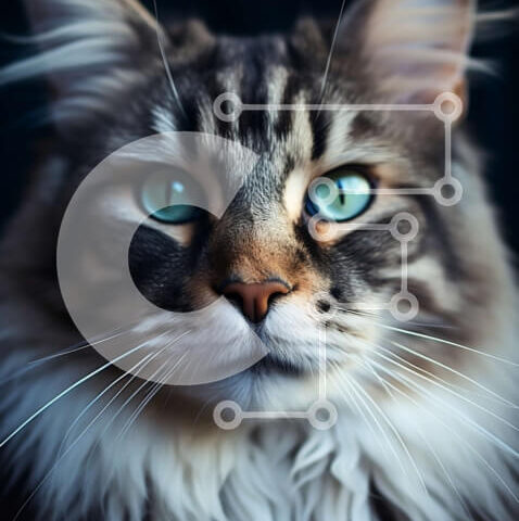 Intra Συλλεκτικό Ξύλινο Παζλ Plywood  4mm - Εκπληκτική κοντινή λήψη του προσώπου μιας γάτας με φωτεινά μπλε μάτια Σε Ξύλινο Κουτί - Διαστάσεις: 10x10 cm – 25 κομμάτια - Image 1