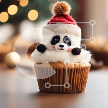 Intra Συλλεκτικό Ξύλινο Παζλ Plywood  4mm - Cupcake σε σχήμα Panda με καπέλα Άγιου Βασίλη σε διακοσμητικό τραπέζι Σε Ξύλινο Κουτί - Διαστάσεις: 10x10 cm – 25 κομμάτια - Image 1