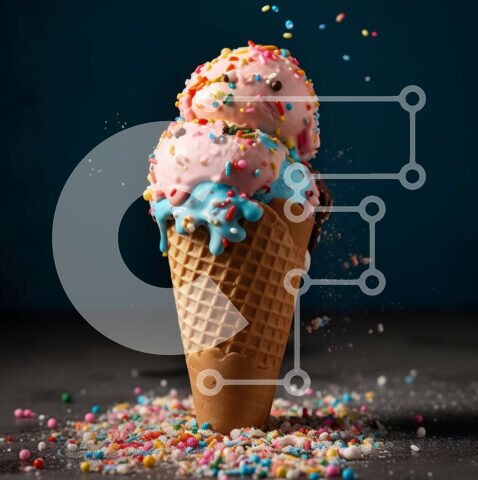 Intra Συλλεκτικό Ξύλινο Παζλ Plywood  4mm - Πολύχρωμο χωνάκι παγωτού με ψεκασμούς σε σκούρο φόντο Σε Ξύλινο Κουτί - Διαστάσεις: 10x10 cm – 25 κομμάτια - Image 1