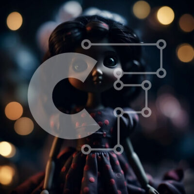 Intra Συλλεκτικό Ξύλινο Παζλ Plywood  4mm - Όμορφη κινηματογράφηση σε πρώτο πλάνο με το πρόσωπο της κούκλας που φορά ένα κόκκινο πουά φόρεμα Σε Ξύλινο Κουτί - Διαστάσεις: 10x10 cm – 25 κομμάτια - Image 1