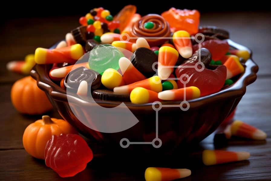 Intra Συλλεκτικό Ξύλινο Παζλ Plywood  4mm - Πολύχρωμες Gummy καραμέλες σε ένα μπολ Σε Ξύλινο Κουτί - Διαστάσεις: 10x10 cm – 25 κομμάτια