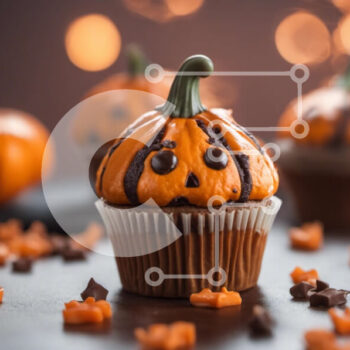 Intra Συλλεκτικό Ξύλινο Παζλ Plywood  4mm - Cupcakes σε σχήμα κολοκύθας με παγωμένο σοκολάτα και πασπάλισμα Σε Ξύλινο Κουτί - Διαστάσεις: 10x10 cm – 25 κομμάτια - Image 1