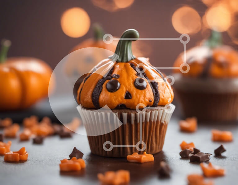 Intra Συλλεκτικό Ξύλινο Παζλ Plywood  4mm - Cupcakes σε σχήμα κολοκύθας με παγωμένο σοκολάτα και πασπάλισμα Σε Ξύλινο Κουτί - Διαστάσεις: 10x10 cm – 25 κομμάτια