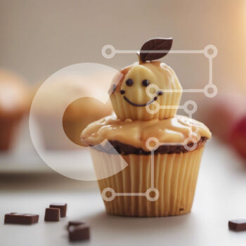 Intra Συλλεκτικό Ξύλινο Παζλ Plywood  4mm - Cupcake με χαμογελαστό πρόσωπο σε σχήμα μήλου και κομματάκια σοκολάτας Σε Ξύλινο Κουτί - Διαστάσεις: 10x10 cm – 25 κομμάτια - Image 1