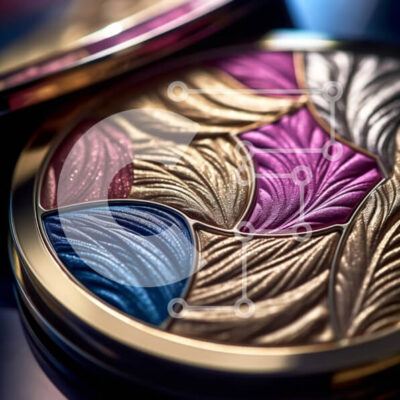 Intra Συλλεκτικό Ξύλινο Παζλ Plywood  4mm - Παλέτα μακιγιάζ με ζωηρές αποχρώσεις του μπλε, μωβ και χρυσού και περίπλοκα μεταλλικά μοτίβα από φύλλα και αμπέλια Σε Ξύλινο Κουτί - Διαστάσεις: 10x10 cm – 25 κομμάτια - Image 1