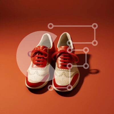 Intra Συλλεκτικό Ξύλινο Παζλ Plywood  4mm - Κομψά κόκκινα και λευκά αθλητικά παπούτσια με λευκά κορδόνια και σόλα Σε Ξύλινο Κουτί - Διαστάσεις: 10x10 cm – 25 κομμάτια - Image 1