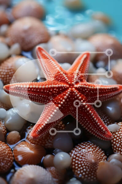 Intra Συλλεκτικό Ξύλινο Παζλ Plywood  4mm - Όμορφη εικόνα ενός κόκκινου αστερία σε ένα κρεβάτι με μαργαριτάρια και κοχύλια Σε Ξύλινο Κουτί - Διαστάσεις: 10x10 cm – 25 κομμάτια