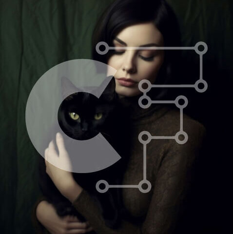 Intra Συλλεκτικό Ξύλινο Παζλ Plywood 4mm - Όμορφη εικόνα μιας γυναίκας που κρατά απαλά μια γυαλιστερή μαύρη γάτα Σε Ξύλινο Κουτί - Διαστάσεις: 10x10 cm – 25 κομμάτια - Image 1