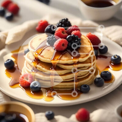 Intra Συλλεκτικό Ξύλινο Παζλ Plywood  4mm - Νόστιμες τηγανίτες με φρέσκα μούρα και σιρόπι Σε Ξύλινο Κουτί - Διαστάσεις: 10x10 cm – 25 κομμάτια - Image 1