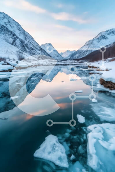 Intra Συλλεκτικό Ξύλινο Παζλ Plywood  4mm - Εκπληκτική εικόνα μιας παγωμένης λίμνης που περιβάλλεται από χιονισμένα βουνά στο ηλιοβασίλεμα Σε Ξύλινο Κουτί - Διαστάσεις: 10x10 cm – 25 κομμάτια