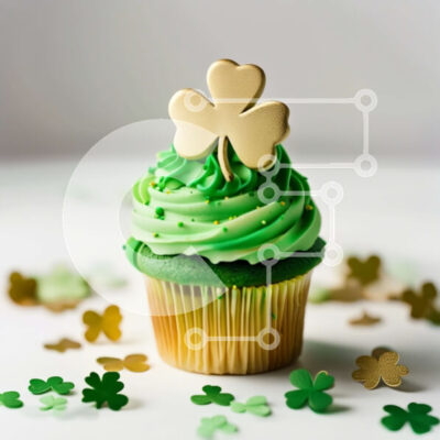 Intra Συλλεκτικό Ξύλινο Παζλ Plywood  4mm - Λαχταριστό πράσινο Cupcake με κομφετί τριφύλλι Σε Ξύλινο Κουτί - Διαστάσεις: 10x10 cm – 25 κομμάτια - Image 1