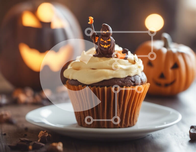 Intra Συλλεκτικό Ξύλινο Παζλ Plywood  4mm - Αποκριάτικο cupcake με διακόσμηση κολοκύθας Σε Ξύλινο Κουτί - Διαστάσεις: 10x10 cm – 25 κομμάτια