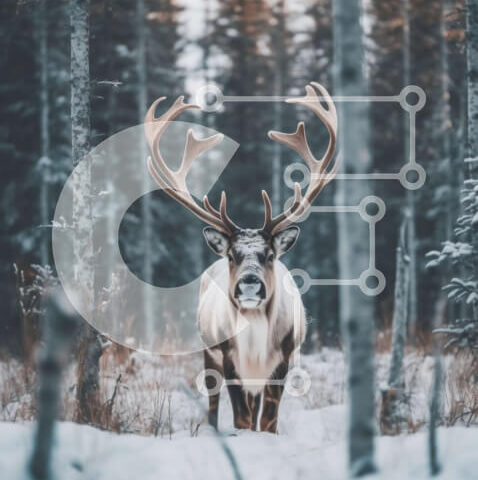 Intra Συλλεκτικό Ξύλινο Παζλ Plywood  4mm - Εκπληκτική εικόνα ενός αρσενικού τάρανδου σε ένα χιονισμένο δάσος Σε Ξύλινο Κουτί - Διαστάσεις: 10x10 cm – 25 κομμάτια - Image 1