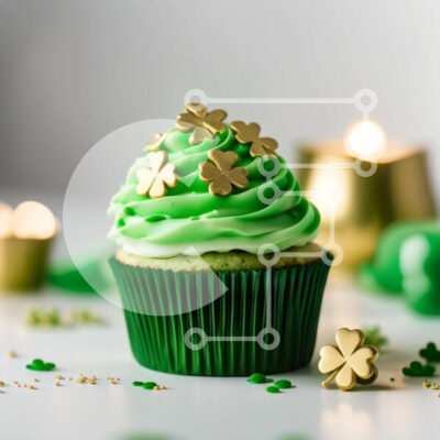 Intra Συλλεκτικό Ξύλινο Παζλ Plywood  4mm - Λαχταριστό πράσινο Cupcake με χρυσά τριφύλλια Σε Ξύλινο Κουτί - Διαστάσεις: 10x10 cm – 25 κομμάτια - Image 1