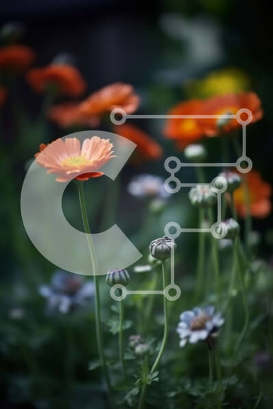 Intra Συλλεκτικό Ξύλινο Παζλ Plywood  4mm - Όμορφη εικόνα με πορτοκαλί και λευκά λουλούδια σε έναν κήπο Σε Ξύλινο Κουτί - Διαστάσεις: 10x10 cm – 25 κομμάτια