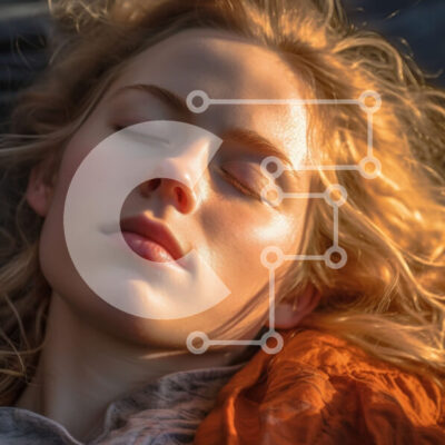 Intra Συλλεκτικό Ξύλινο Παζλ Plywood  4mm - Νεαρή γυναίκα που χαλαρώνει με κλειστά μάτια σε πορτοκαλί σακάκι Σε Ξύλινο Κουτί - Διαστάσεις: 10x10 cm – 25 κομμάτια - Image 1