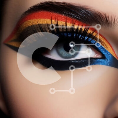 Intra Συλλεκτικό Ξύλινο Παζλ Plywood  4mm - Ουράνιο τόξο και φτερωτό eyeliner στο μάτι μιας γυναίκας Σε Ξύλινο Κουτί - Διαστάσεις: 10x10 cm – 25 κομμάτια - Image 1