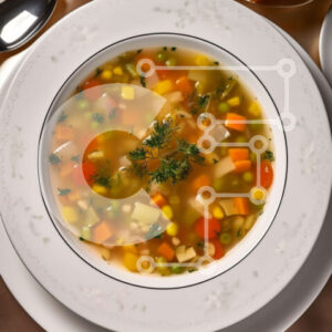 Intra Συλλεκτικό Ξύλινο Παζλ Plywood  4mm - Νόστιμη εικόνα της σούπας λαχανικών με ψωμί και βούτυρο στο πλάι Σε Ξύλινο Κουτί - Διαστάσεις: 10x10 cm – 25 κομμάτια