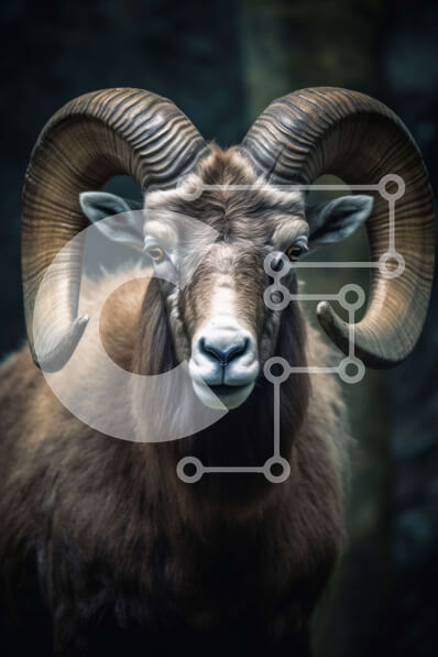 Intra Συλλεκτικό Ξύλινο Παζλ Plywood  4mm - Όμορφη εικόνα ενός καφέ κριού με σγουρά κέρατα σε ένα δάσος Σε Ξύλινο Κουτί - Διαστάσεις: 10x10 cm – 25 κομμάτια