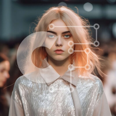 Intra Συλλεκτικό Ξύλινο Παζλ Plywood 4mm - Εκπληκτικό μοντέλο μόδας σε ασημί πουκάμισο και ροζ μαλλιά | Φωτογραφία Αρχείου Σε Ξύλινο Κουτί - Διαστάσεις: 10x10 cm – 25 κομμάτια - Image 1