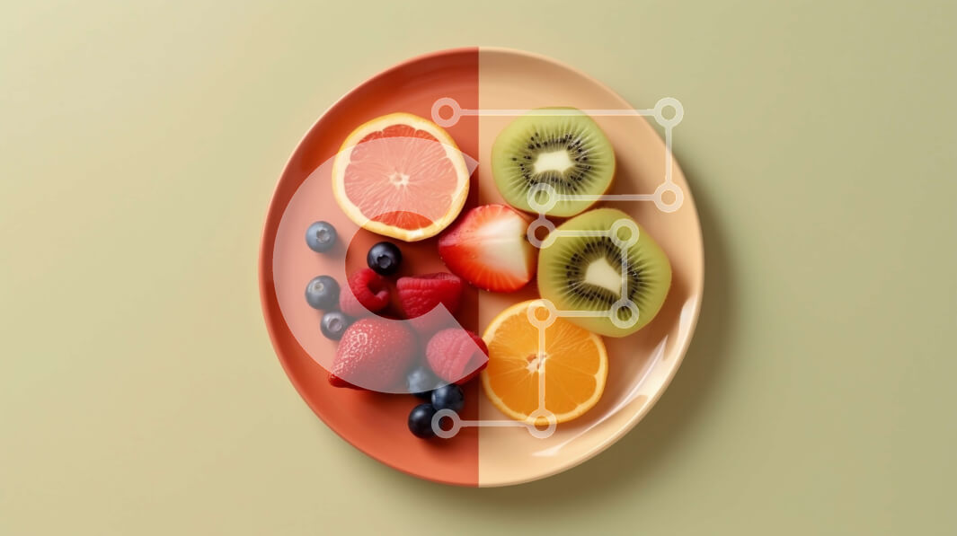 Intra Συλλεκτικό Ξύλινο Παζλ Plywood  4mm - Νόστιμο πιάτο με κομμένο ακτινίδιο, πορτοκάλια και σταφύλια Σε Ξύλινο Κουτί - Διαστάσεις: 10x10 cm – 25 κομμάτια