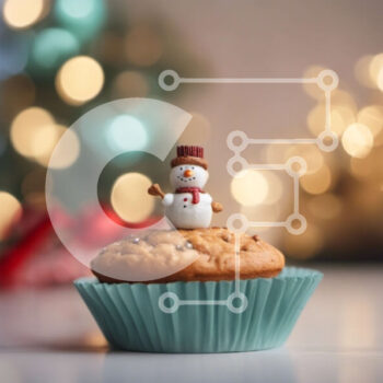 Intra Συλλεκτικό Ξύλινο Παζλ Plywood  4mm - Cupcake με χριστουγεννιάτικο θέμα με διακόσμηση Χιονάνθρωπος Σε Ξύλινο Κουτί - Διαστάσεις: 10x10 cm – 25 κομμάτια - Image 1