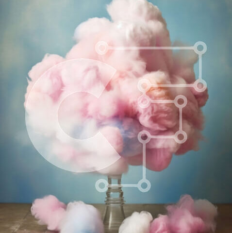 Intra Συλλεκτικό Ξύλινο Παζλ Plywood  4mm - Cotton Candy Cloud στο τραπέζι με φόντο μπλε τοίχου Σε Ξύλινο Κουτί - Διαστάσεις: 10x10 cm – 25 κομμάτια - Image 1