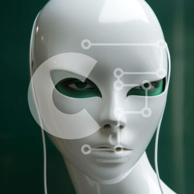 Intra Συλλεκτικό Ξύλινο Παζλ Plywood  4mm - Άσπρο πρόσωπο μανεκέν με πράσινα μάτια και ακουστικά Σε Ξύλινο Κουτί - Διαστάσεις: 10x10 cm – 25 κομμάτια - Image 1