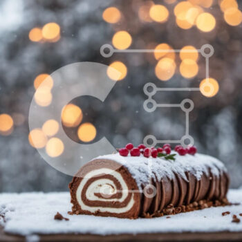 Intra Συλλεκτικό Ξύλινο Παζλ Plywood  4mm - Χιονισμένο ρολό κανέλας με κόκκινα μούρα σε ξύλινο ξύλο κοπής Σε Ξύλινο Κουτί - Διαστάσεις: 10x10 cm – 25 κομμάτια - Image 1