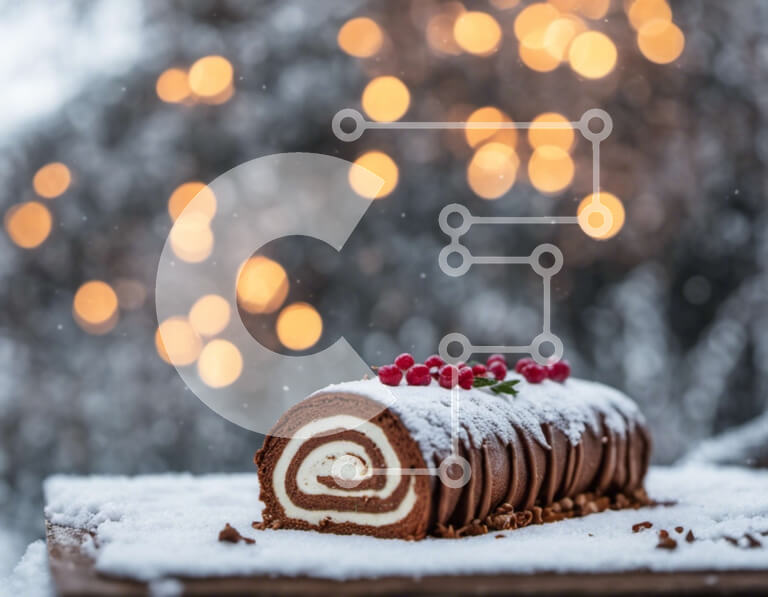 Intra Συλλεκτικό Ξύλινο Παζλ Plywood  4mm - Χιονισμένο ρολό κανέλας με κόκκινα μούρα σε ξύλινο ξύλο κοπής Σε Ξύλινο Κουτί - Διαστάσεις: 10x10 cm – 25 κομμάτια