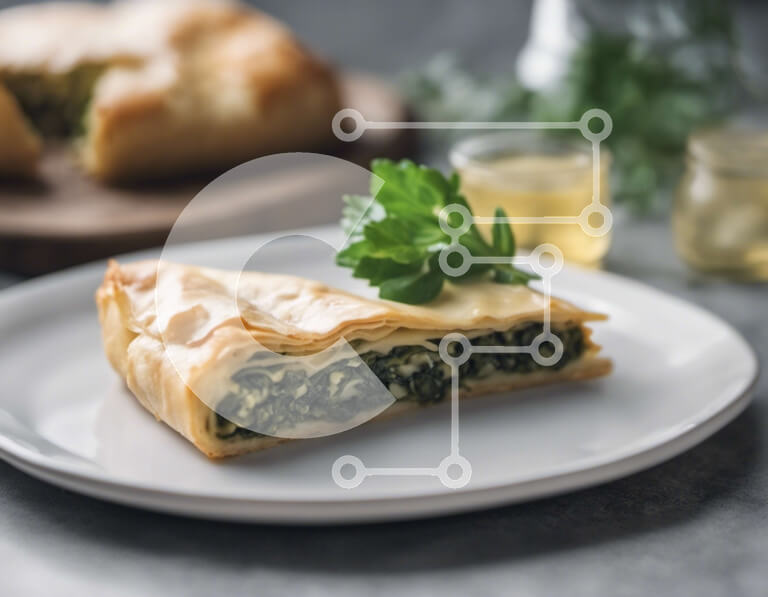 Intra Συλλεκτικό Ξύλινο Παζλ Plywood  4mm - Λαχταριστή σπανακόπιτα με γαρνιτούρα μαϊντανού Σε Ξύλινο Κουτί - Διαστάσεις: 10x10 cm – 25 κομμάτια