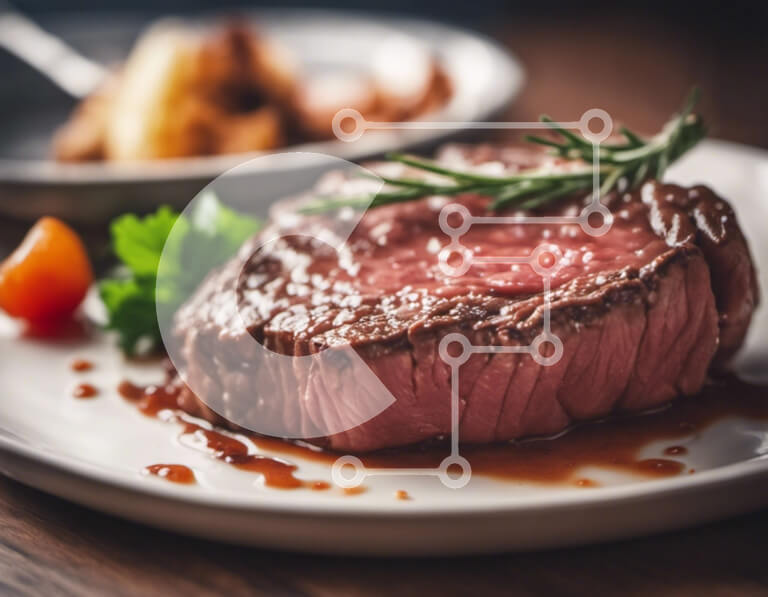 Intra Συλλεκτικό Ξύλινο Παζλ Plywood  4mm - Μαγειρεμένη μπριζόλα με λαχανικά σε λευκό πιάτο Σε Ξύλινο Κουτί - Διαστάσεις: 10x10 cm – 25 κομμάτια