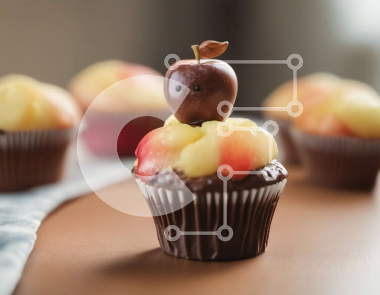 Intra Συλλεκτικό Ξύλινο Παζλ Plywood  4mm - Cupcakes σοκολάτας με διακοσμητικά μήλου Σε Ξύλινο Κουτί - Διαστάσεις: 10x10 cm – 25 κομμάτια