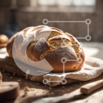 Intra Συλλεκτικό Ξύλινο Παζλ Plywood  4mm - Φρεσκοψημένο ψωμί σε ξύλο κοπής με αλεύρι και μαχαίρι Σε Ξύλινο Κουτί - Διαστάσεις: 10x10 cm – 25 κομμάτια - Image 1