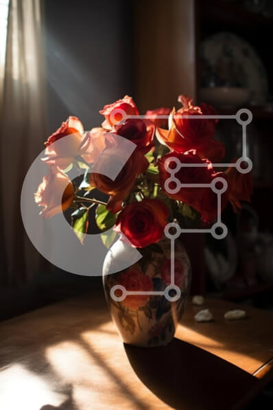 Intra Συλλεκτικό Ξύλινο Παζλ Plywood  4mm - Όμορφη εικόνα με κόκκινα τριαντάφυλλα σε ένα ξύλινο τραπέζι Σε Ξύλινο Κουτί - Διαστάσεις: 10x10 cm – 25 κομμάτια