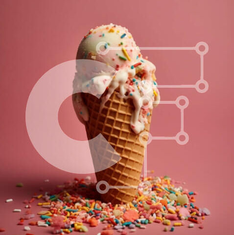 Intra Συλλεκτικό Ξύλινο Παζλ Plywood 4mm - Πολύχρωμο χωνάκι παγωτού με ψεκασμούς σε ροζ φόντο Σε Ξύλινο Κουτί - Διαστάσεις: 10x10 cm – 25 κομμάτια - Image 1