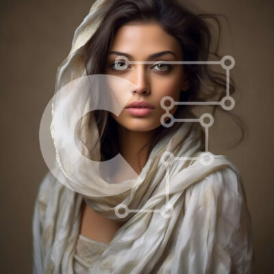 Intra Συλλεκτικό Ξύλινο Παζλ Plywood  4mm - Εκπληκτικό πορτρέτο μιας γυναίκας που φορά ένα λευκό μαντήλι Σε Ξύλινο Κουτί - Διαστάσεις: 10x10 cm – 25 κομμάτια - Image 1