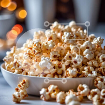 Intra Συλλεκτικό Ξύλινο Παζλ Plywood  4mm - Νόστιμο ποπ κορν σε εορταστικό φόντο με χριστουγεννιάτικα φώτα Σε Ξύλινο Κουτί - Διαστάσεις: 10x10 cm – 25 κομμάτια - Image 1