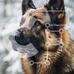 Intra Συλλεκτικό Ξύλινο Παζλ Plywood  4mm - Γερμανικός Ποιμενικός Σκύλος στο Χιονισμένο Δάσος Σε Ξύλινο Κουτί - Διαστάσεις: 10x10 cm – 25 κομμάτια